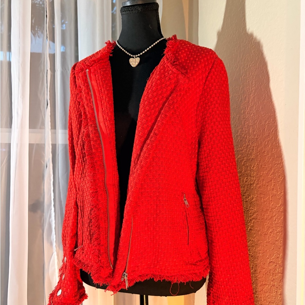 BB Dakota Red Textured Zip Blazer
